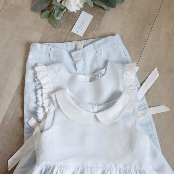 Blue Linen Cotton Sundress 6X Flared With Pockets Peter Pan Collar Portrait NWT - Picture 7 of 9